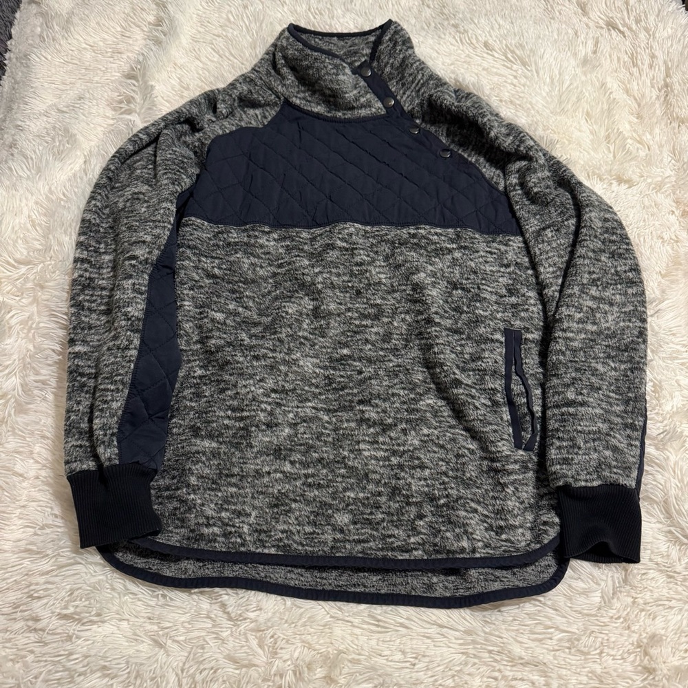Abercrombie & Fitch Gray & Black Buffalo Plaid 1/2 Zip Sherpa Fleece Pullover L
